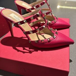 Valentino Leather Mule Pumps - Dark Pink